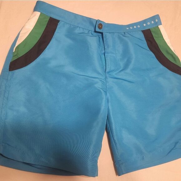 HUGO BOSS turquoise RAINBOWFISH swim trunks board shorts swimsuit size M - Picture 1 of 5